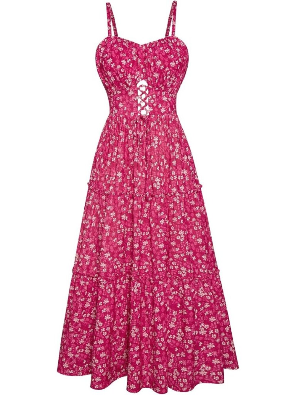 Women's Rose Red Boho Floral Maxi Sundress Summer Beach Flowy Dress with Pockets